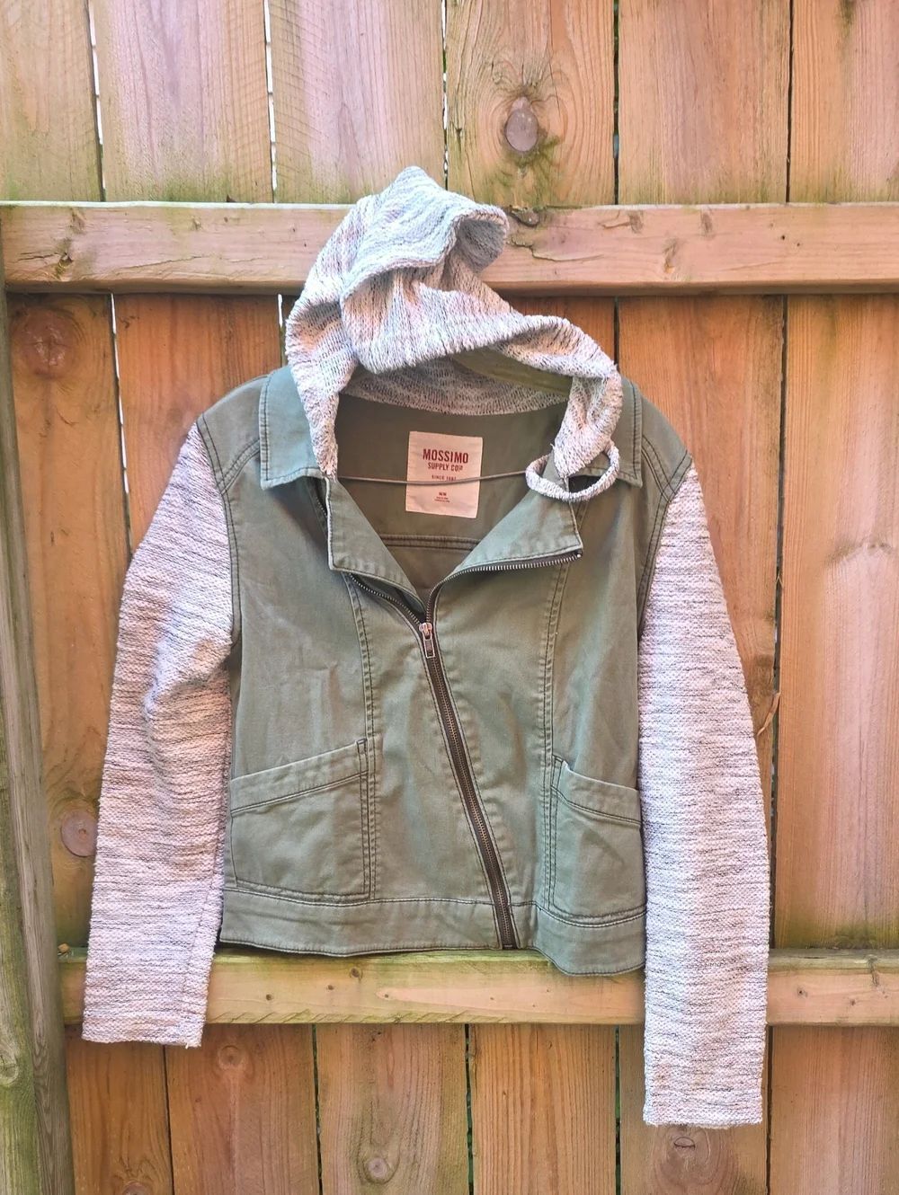 Mossimo Supply Co. Olive Canvas Jacket with Heather Gray Knit Hood & Sleeves